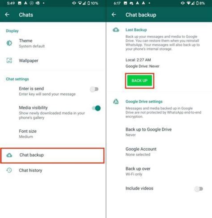 Backup Whatsapp Chats Android