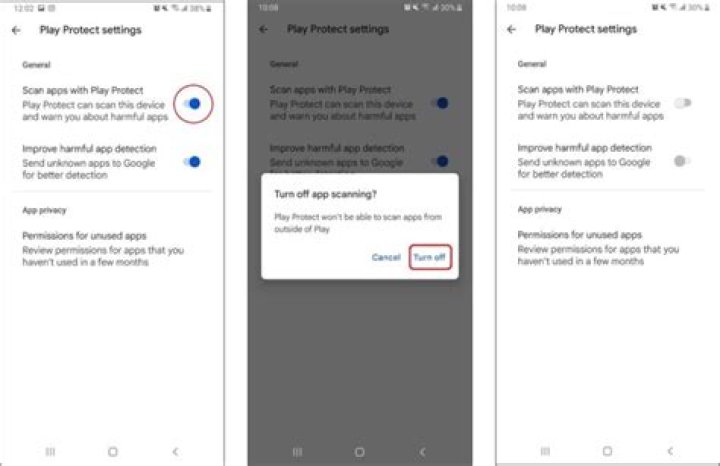 Google Play Protect app showing recently scanned apps