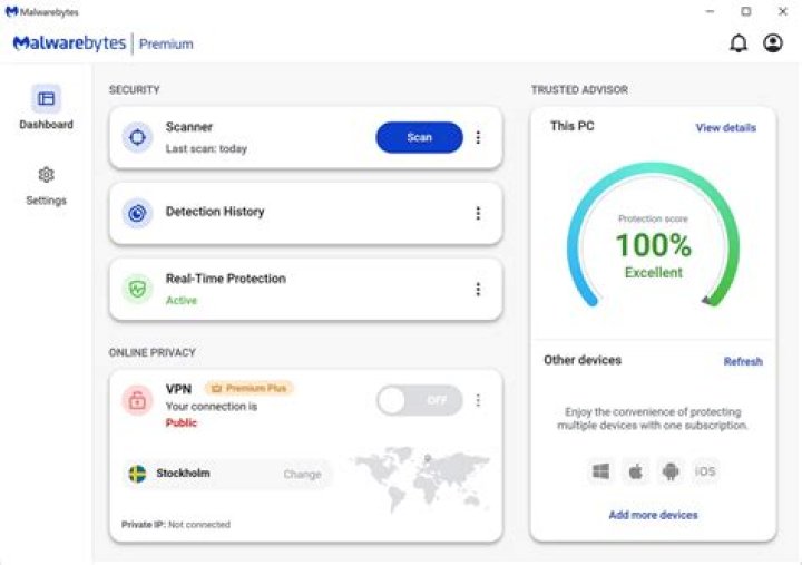 Malwarebytes Free Antivirus 2020 Dashboard