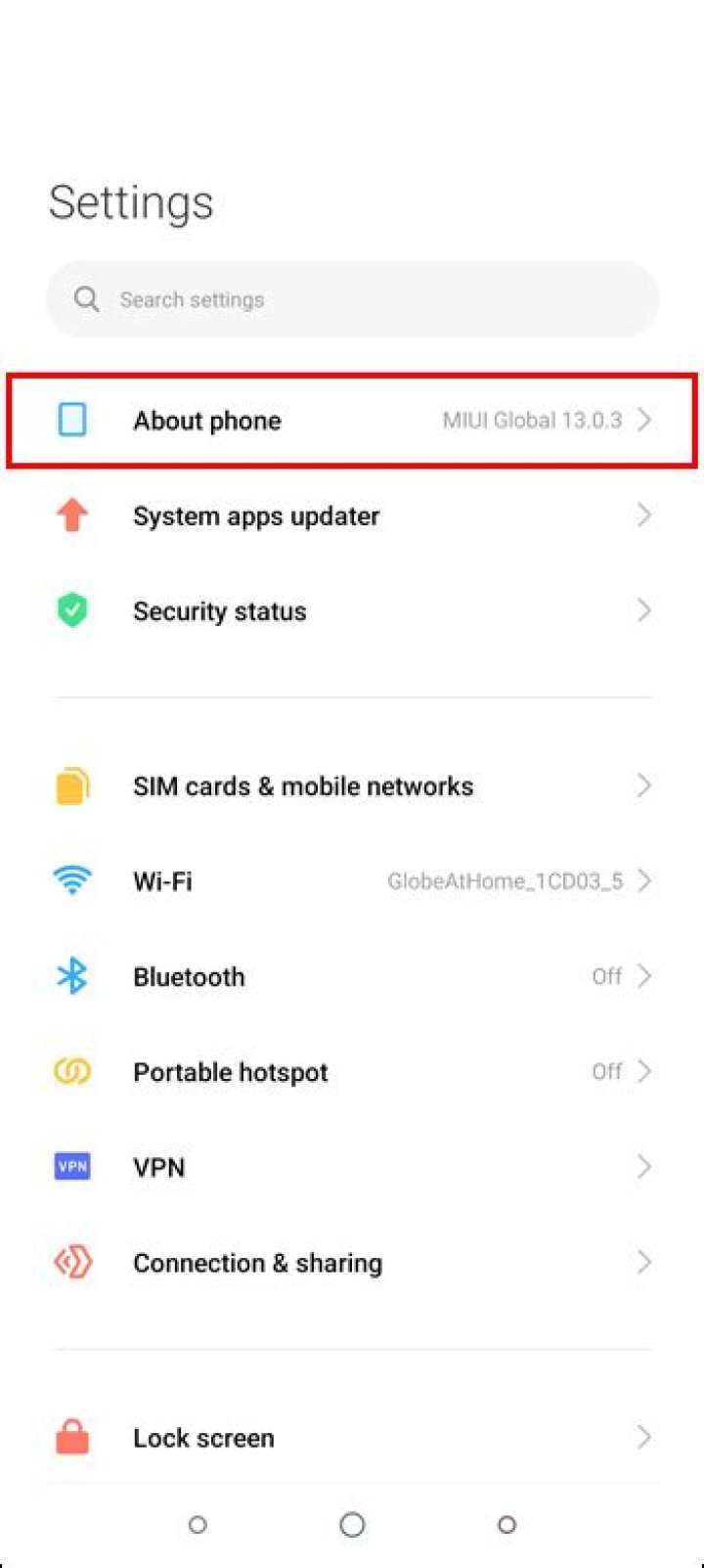 MIUI 12 settings page