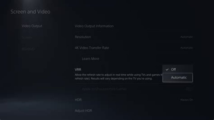 PS5 VRR settings